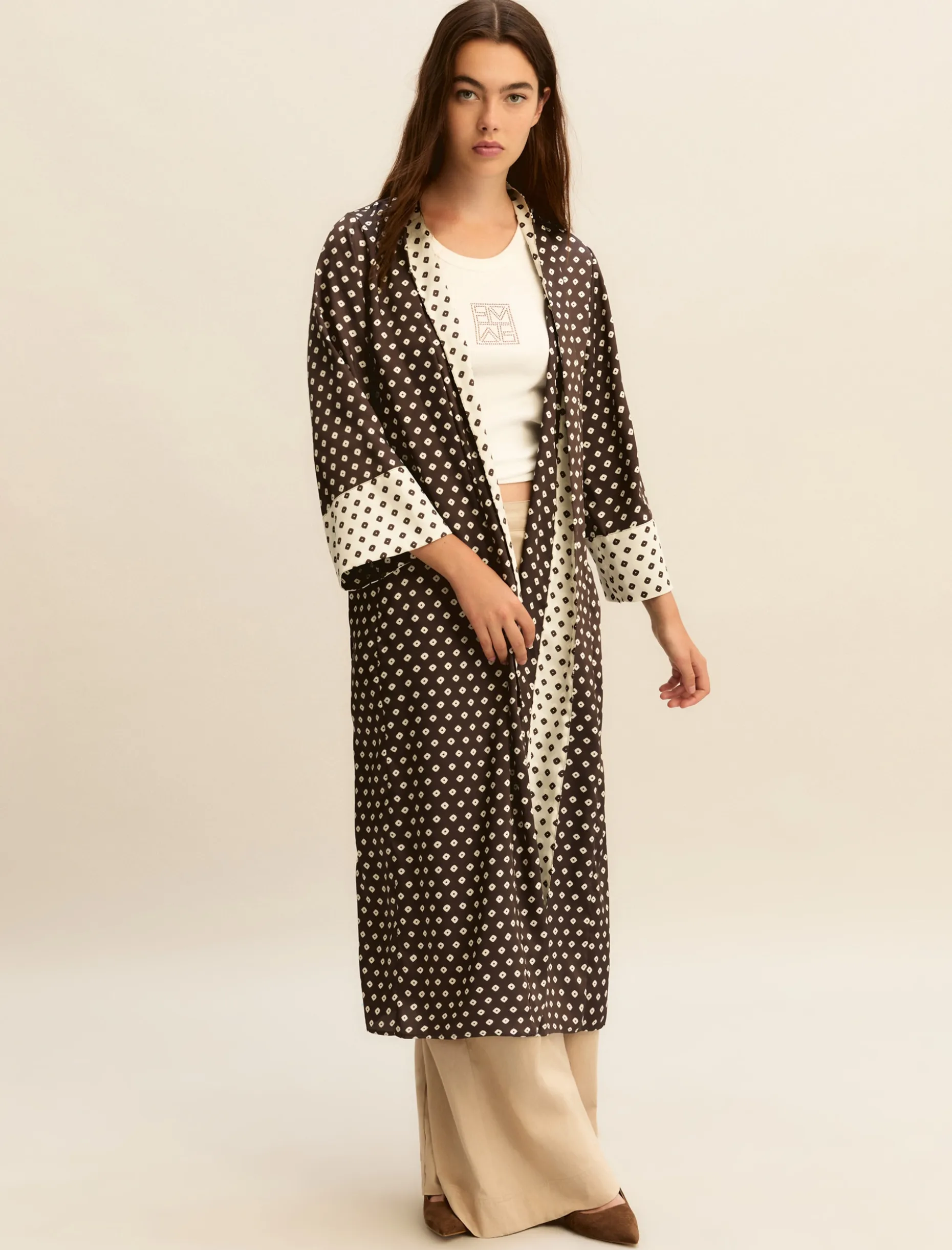 Kimono in twill stampato - KAKI