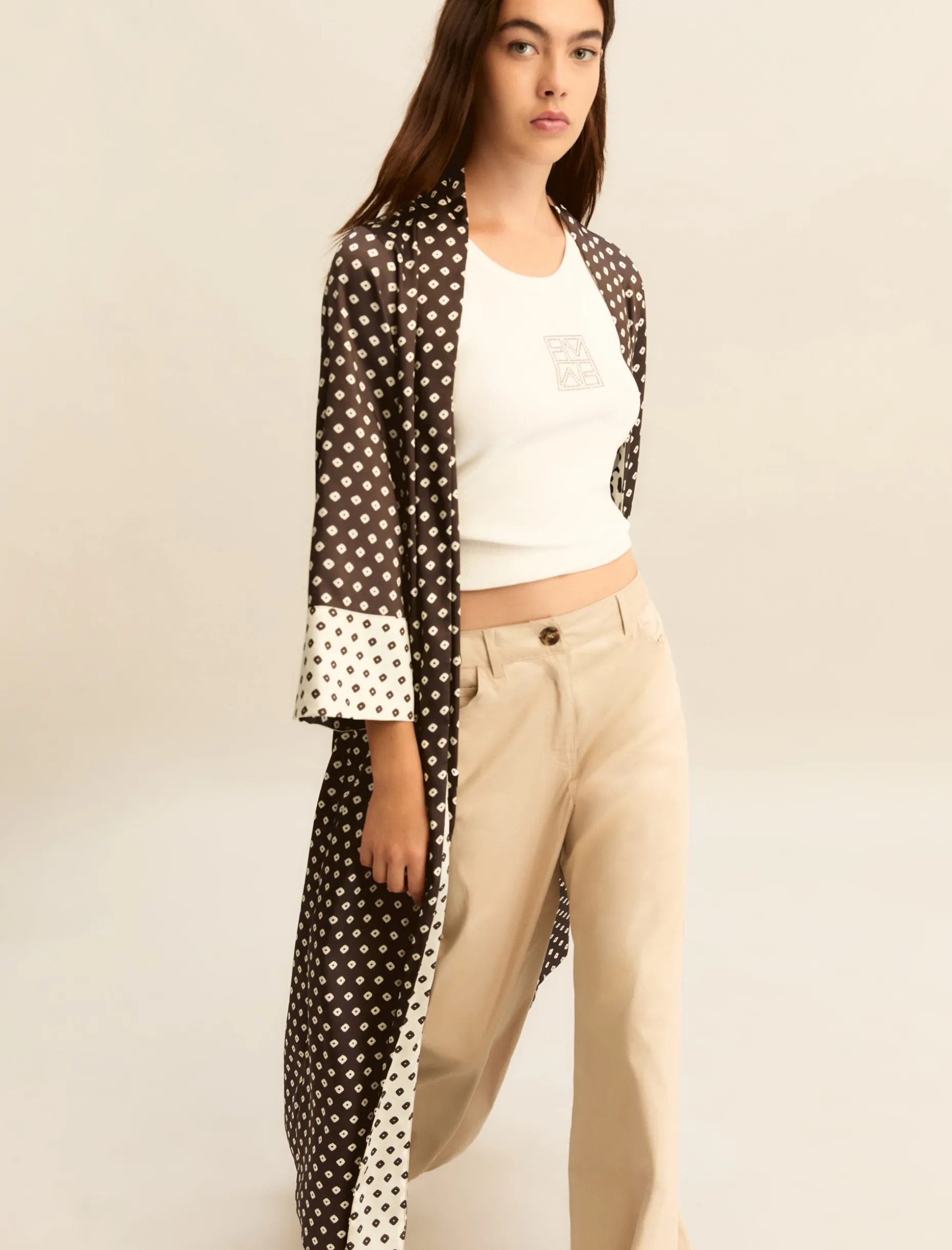 Kimono in twill stampato - KAKI