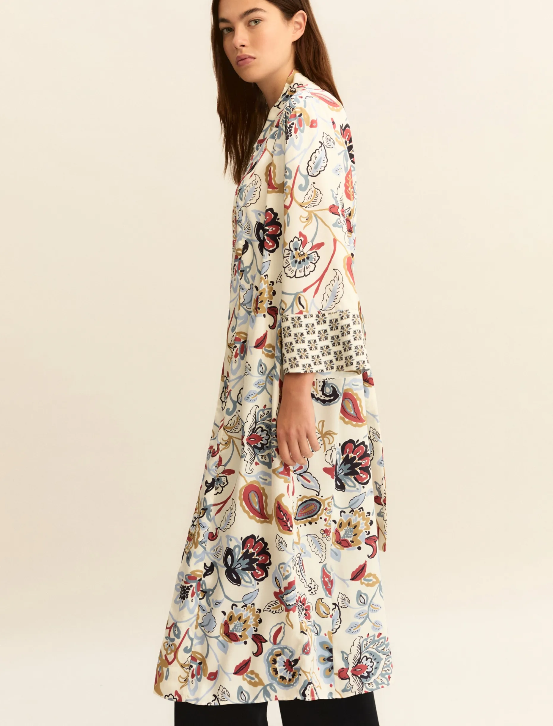 Kimono in twill stampato - BIANCO LANA