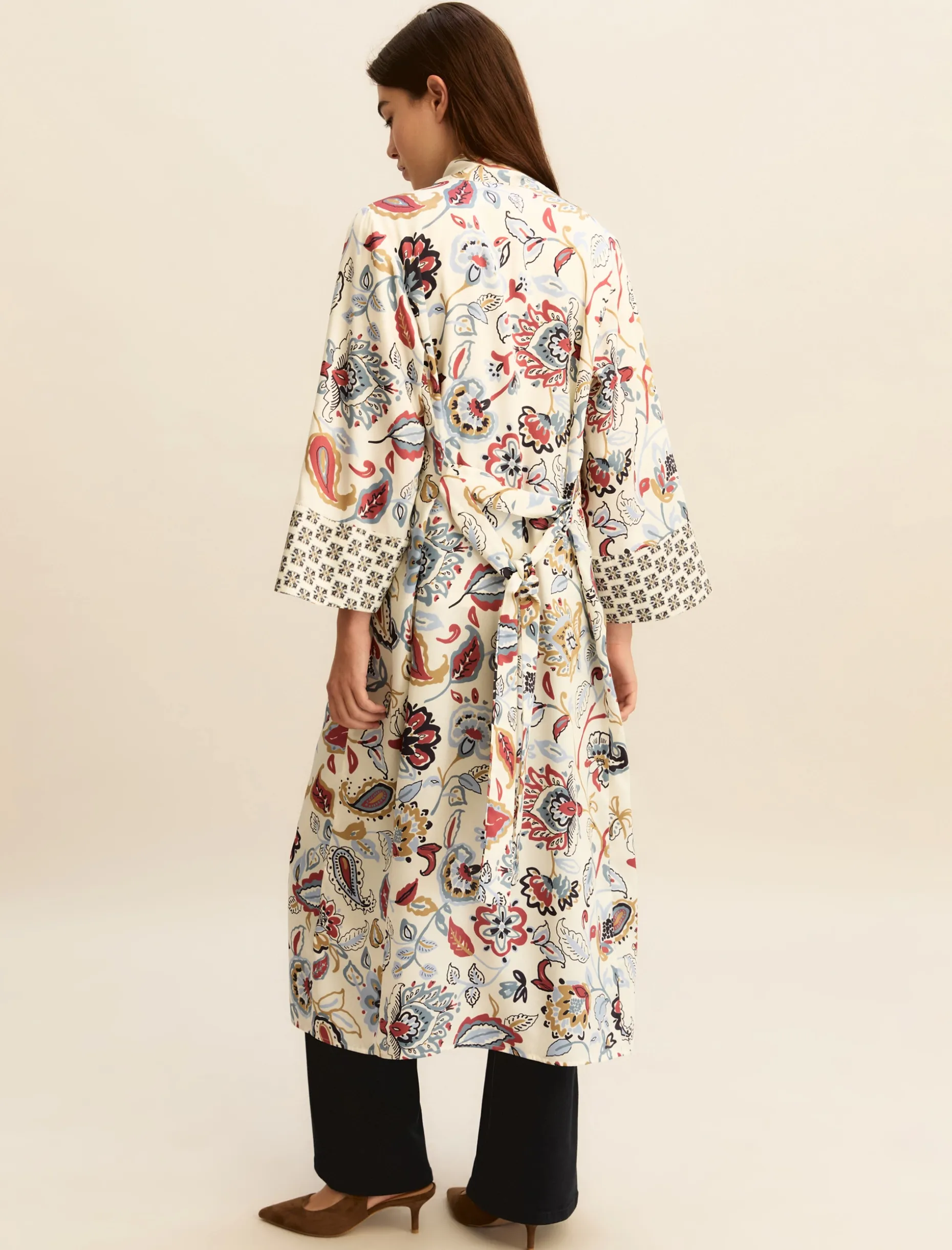 Kimono in twill stampato - BIANCO LANA