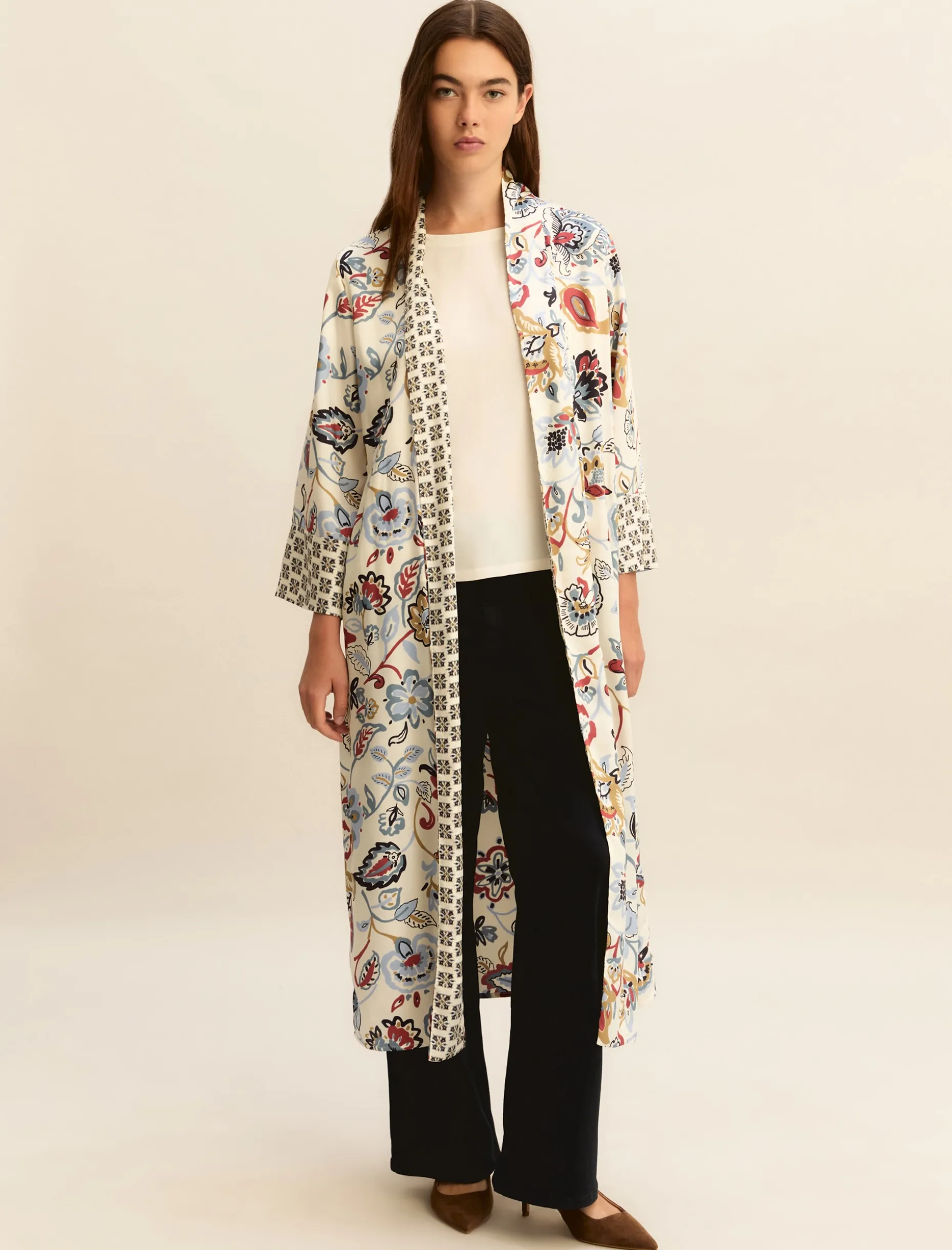 Kimono in twill stampato - BIANCO LANA