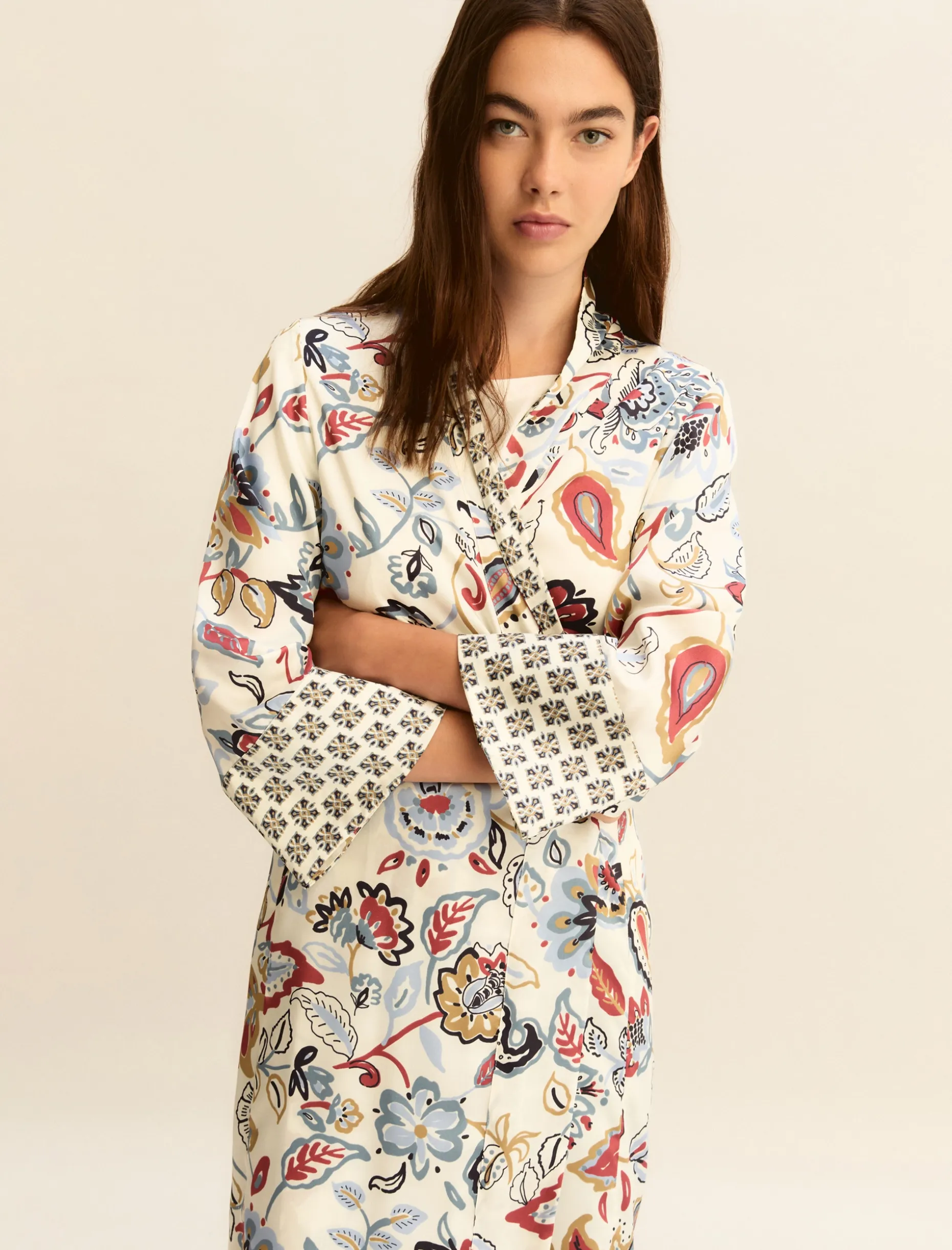 Kimono in twill stampato - BIANCO LANA