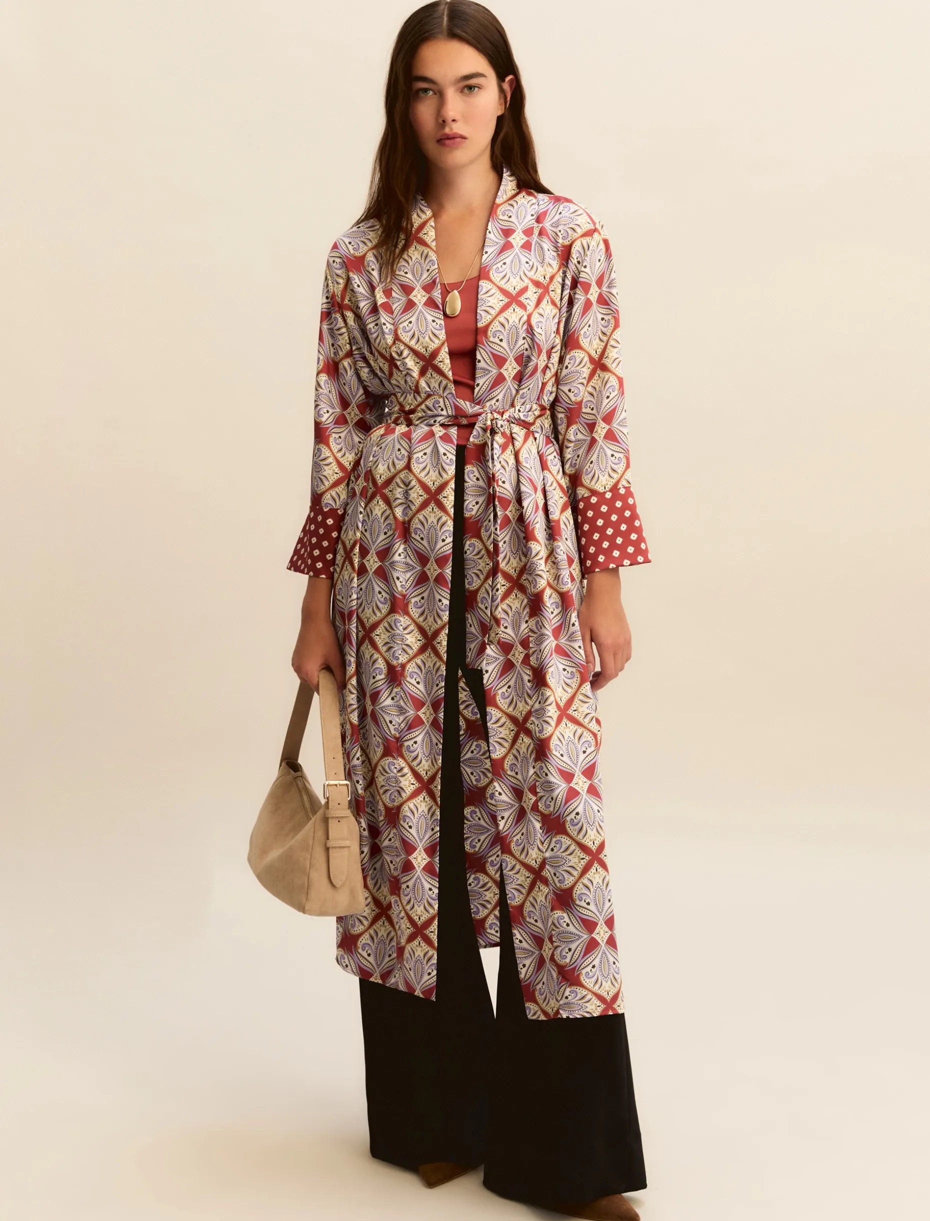 Kimono in twill stampato - CILIEGIA