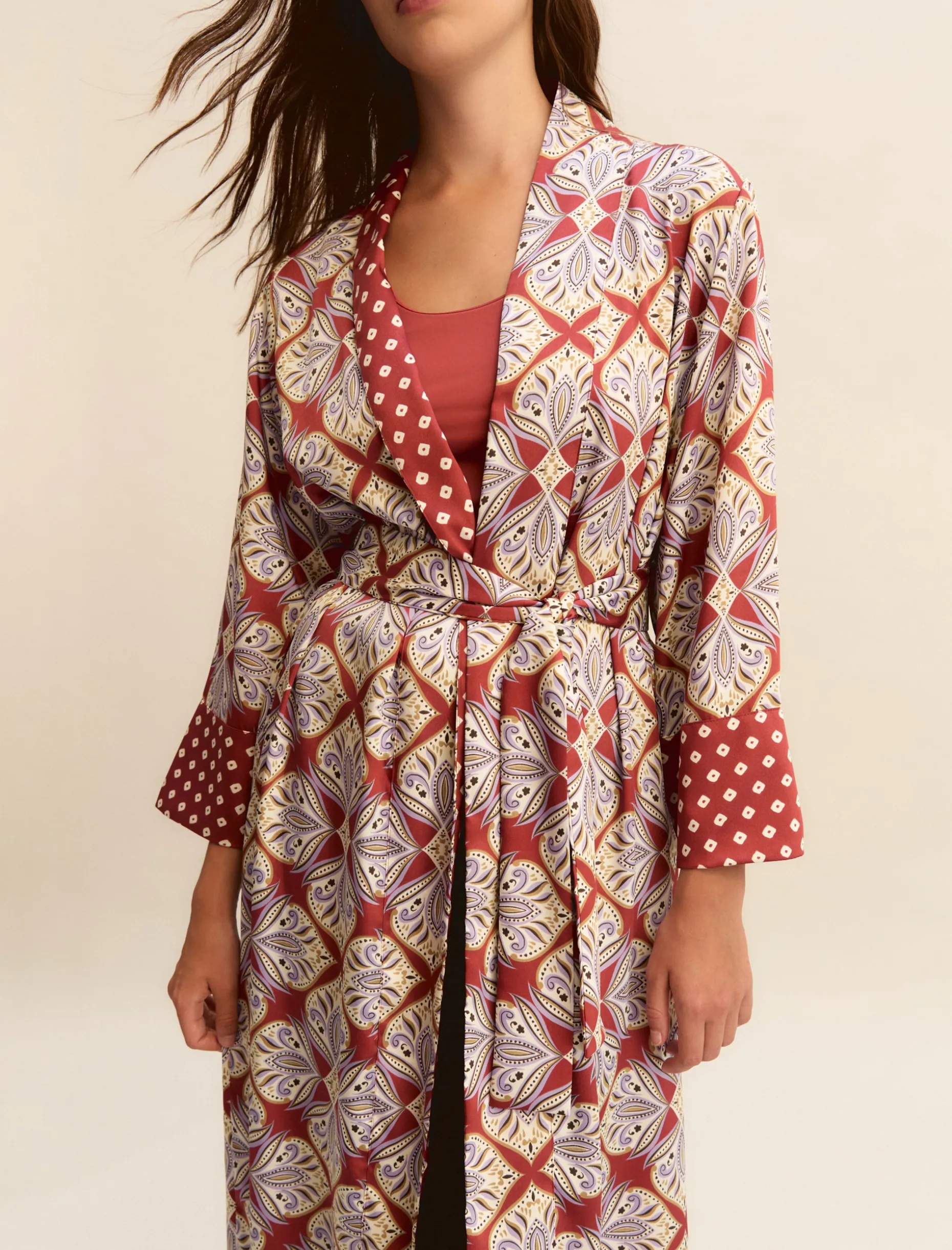 Kimono in twill stampato - CILIEGIA