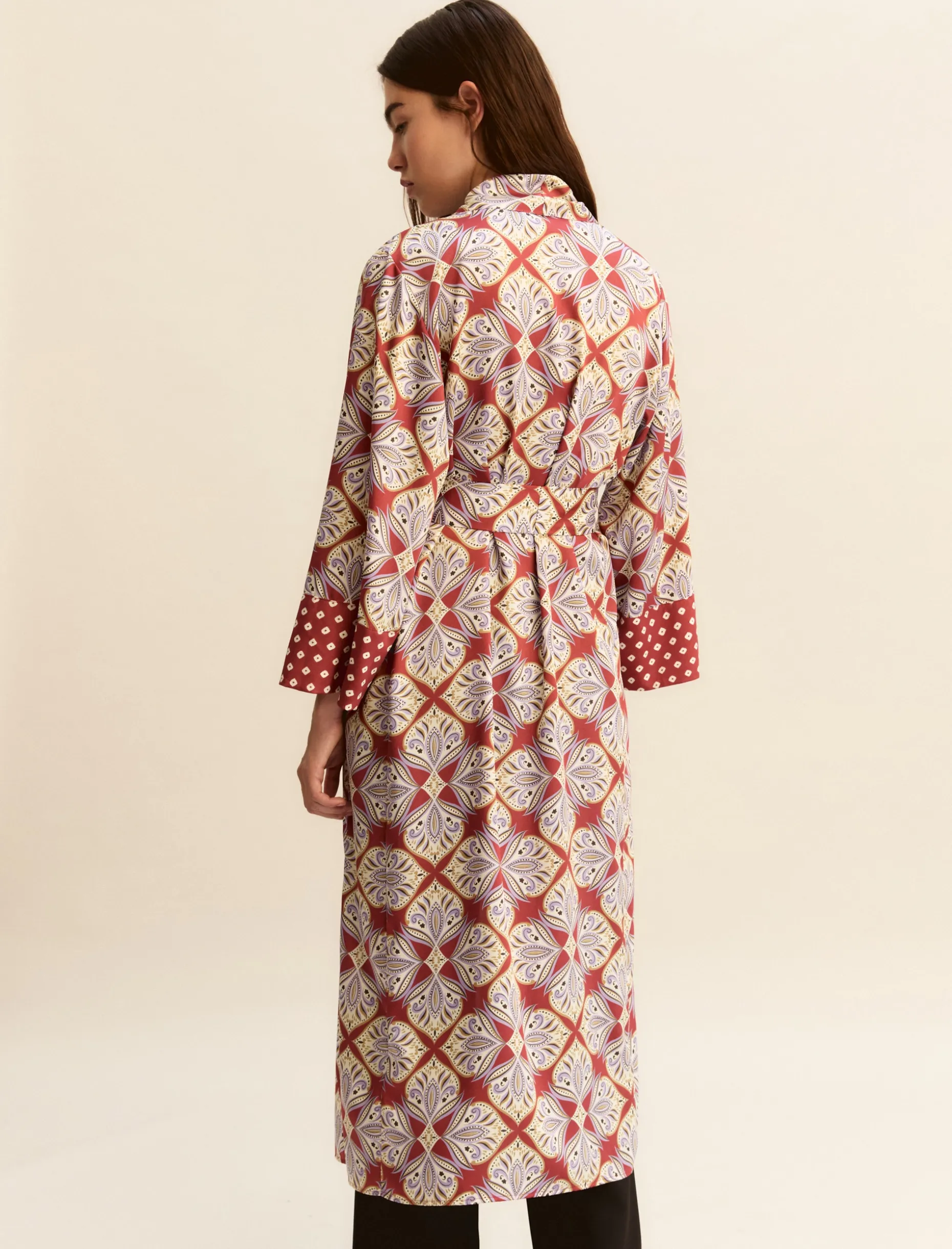 Kimono in twill stampato - CILIEGIA