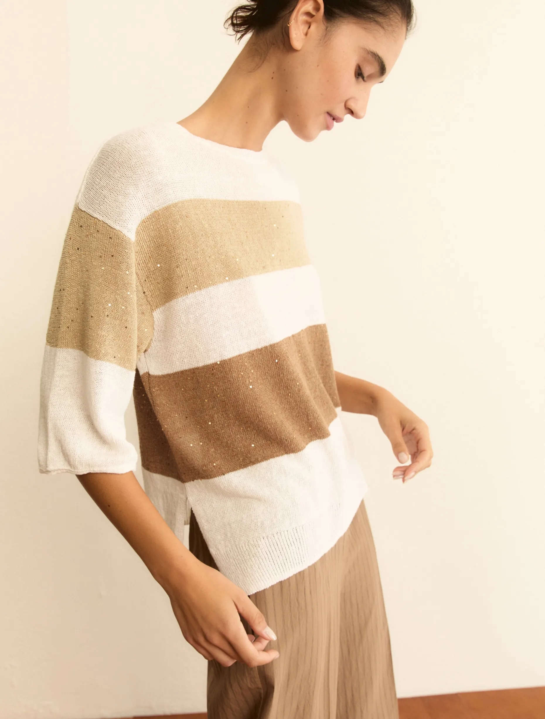 Maglia boxy in misto lino - BIANCO