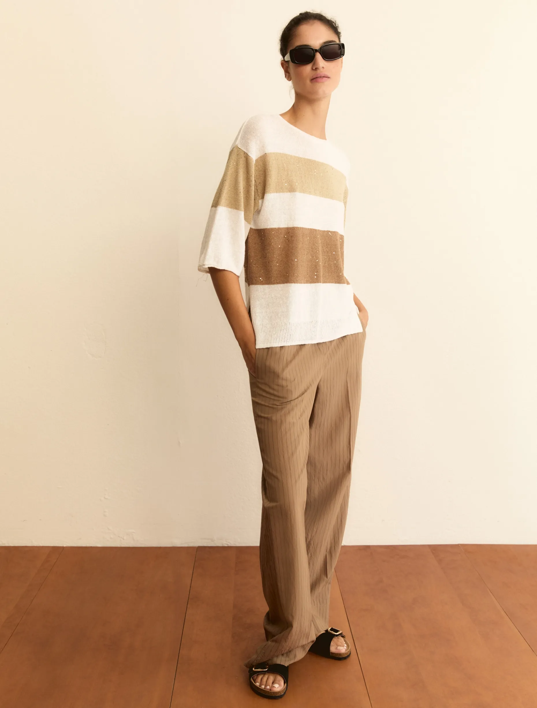 Maglia boxy in misto lino - BIANCO