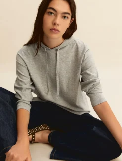 Maglia con cappuccio in light wool lurex e micro paillette - GRIGIO CHIARO MELANGE