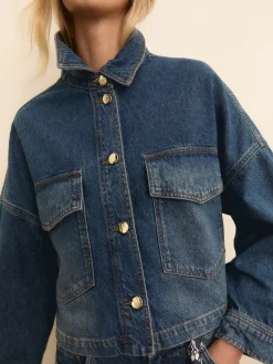 Overshirt cropped in denim - BLUE JEANS
