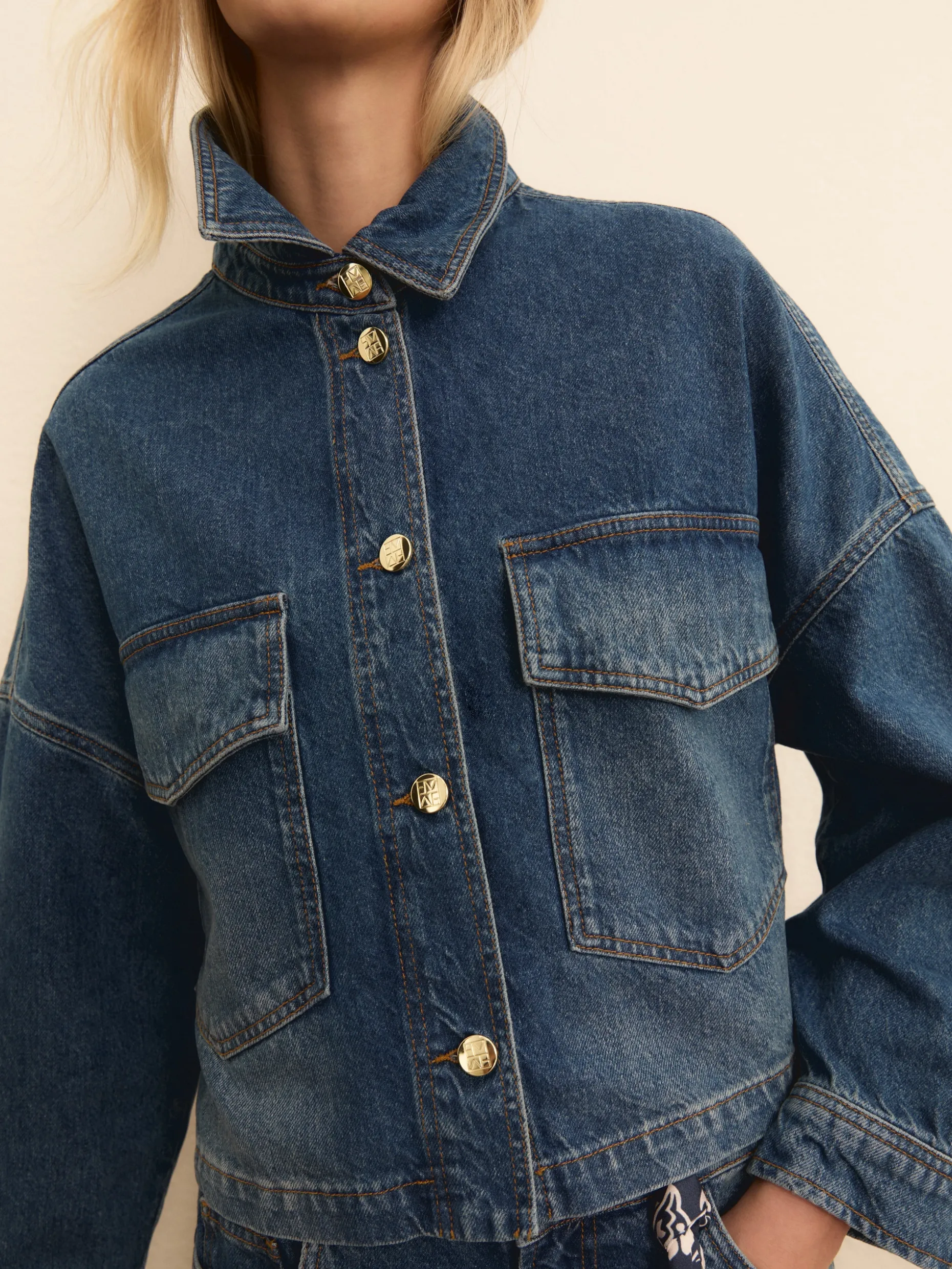 Overshirt cropped in denim - BLUE JEANS