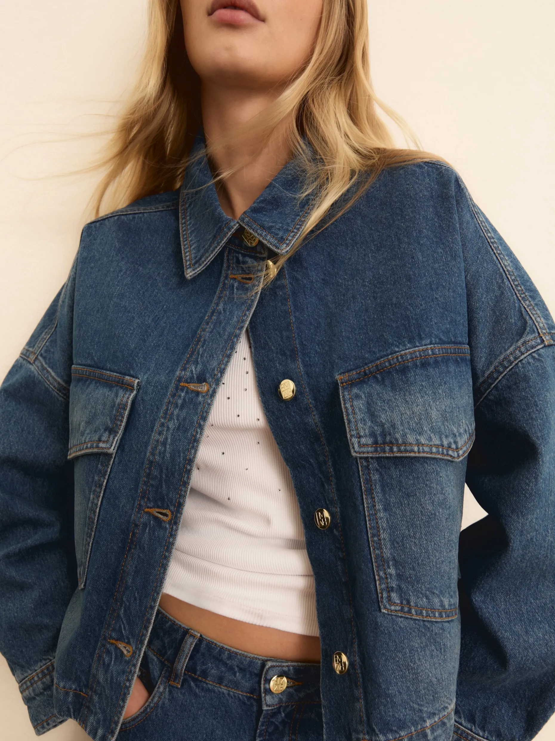 Overshirt cropped in denim - BLUE JEANS