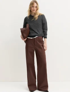 Pantalone 5 tasche in raso stretch - MARRONE