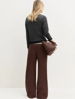 Pantalone 5 tasche in raso stretch - MARRONE