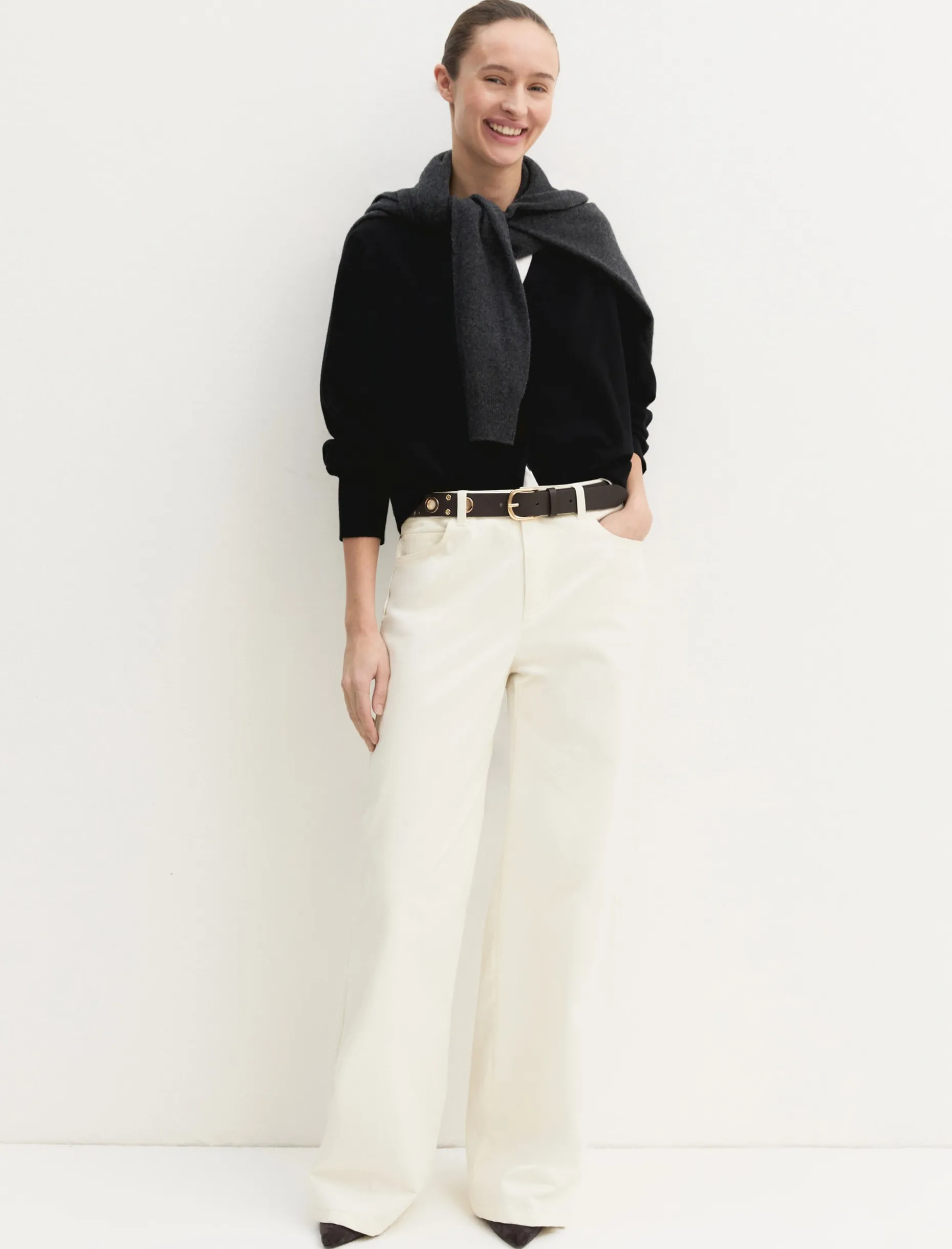 Pantalone 5 tasche in raso stretch - AVORIO