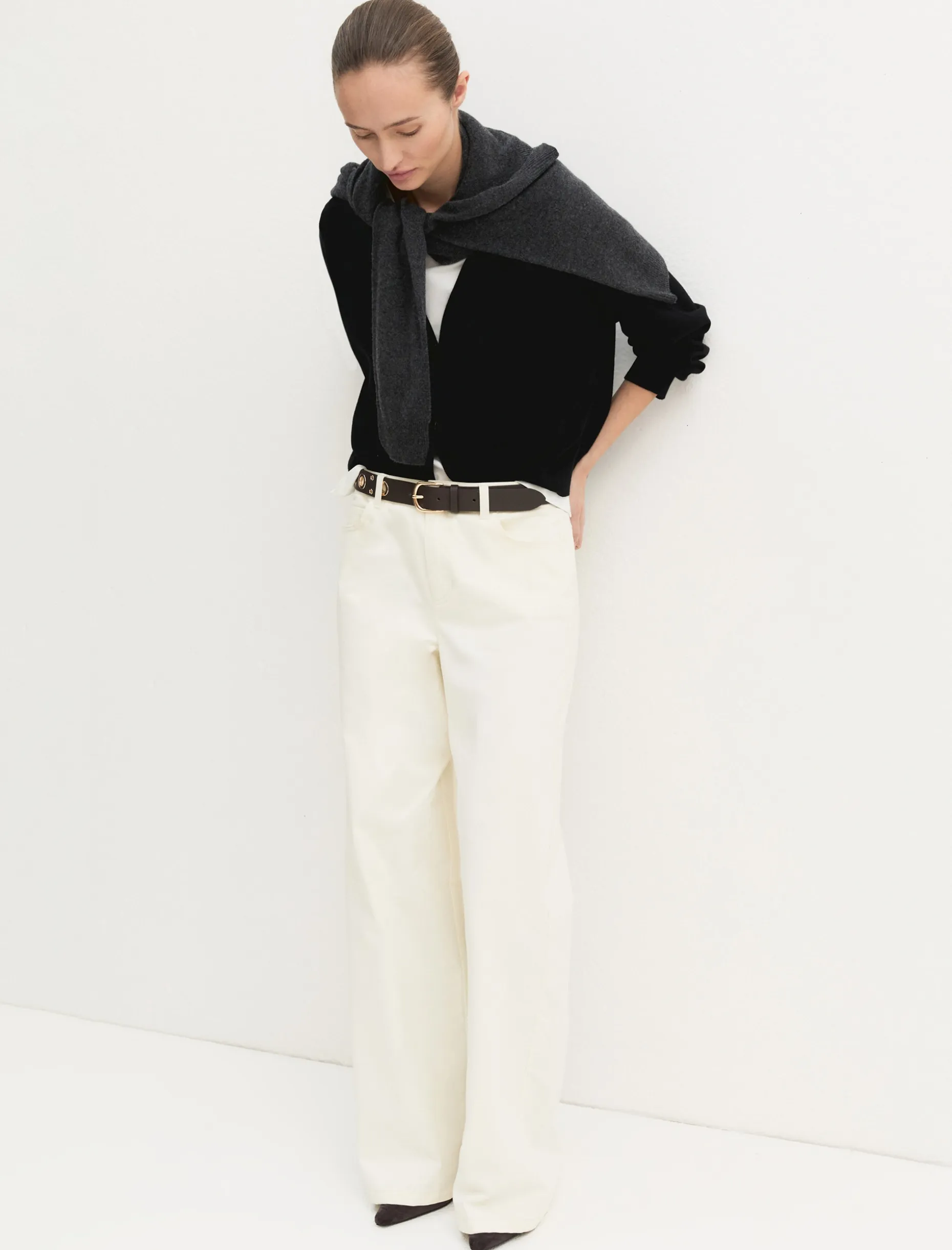 Pantalone 5 tasche in raso stretch - AVORIO