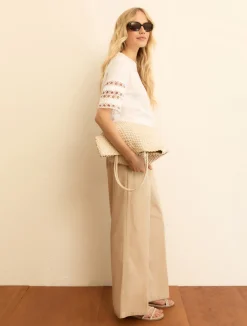 Pantalone ampio wide leg in popeline - BEIGE