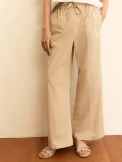 Pantalone ampio wide leg in popeline - BEIGE