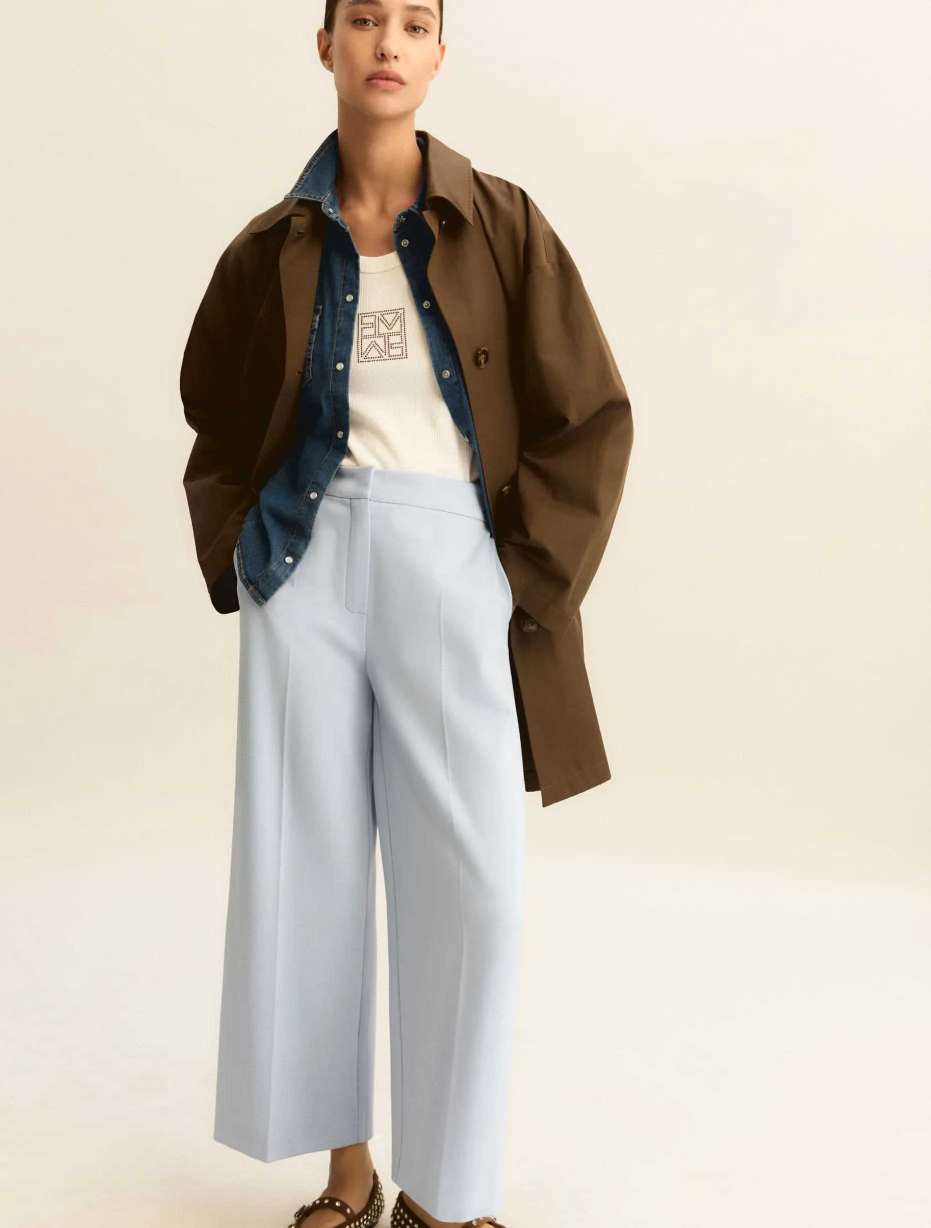 Pantalone cropped in jersey - AZZURRO