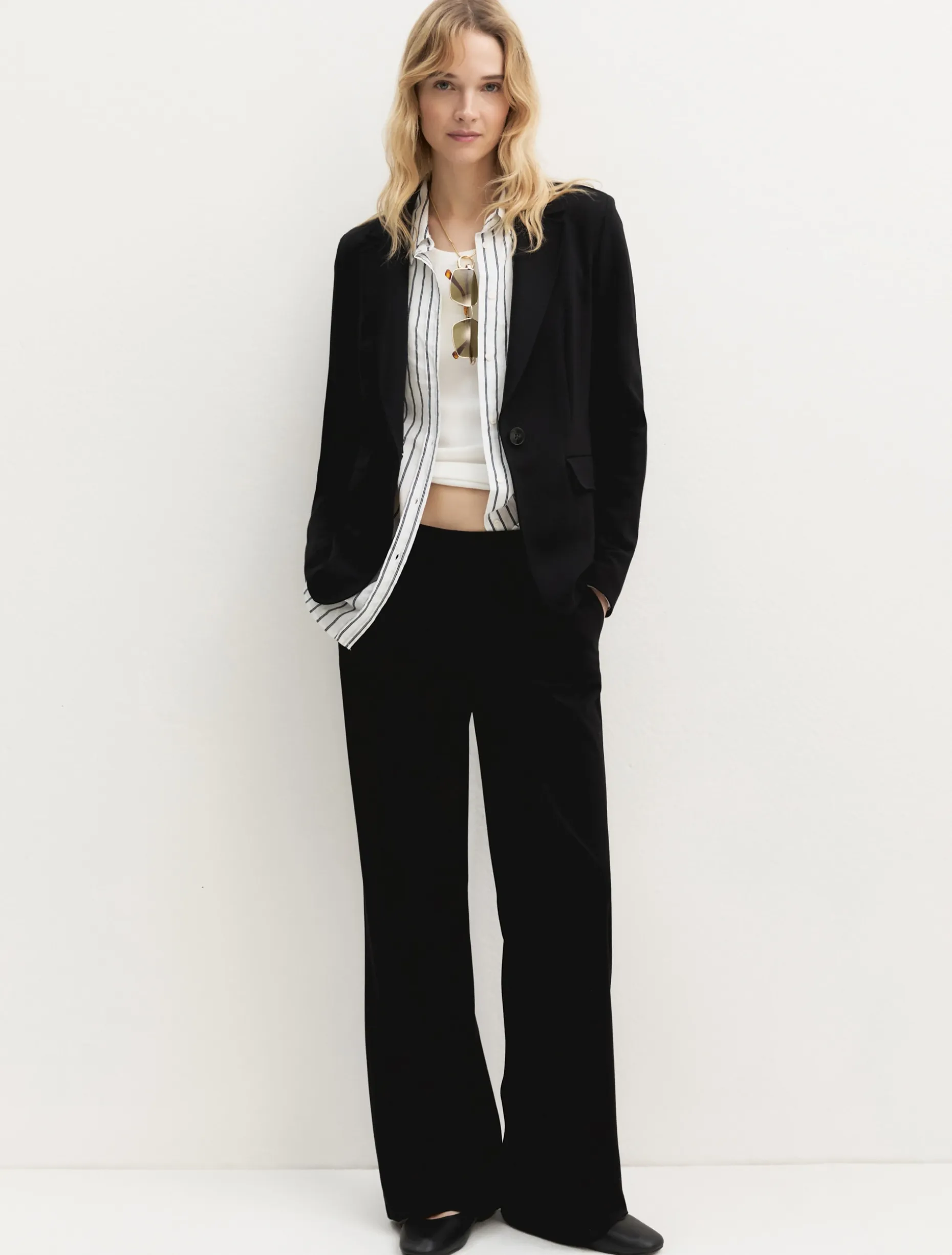 Pantalone dritto in jersey stretch - NERO