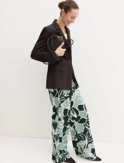 Pantalone dritto in twill stampato - VERDE OPALE