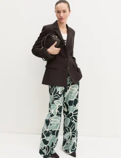 Pantalone dritto in twill stampato - VERDE OPALE