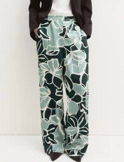 Pantalone dritto in twill stampato - VERDE OPALE