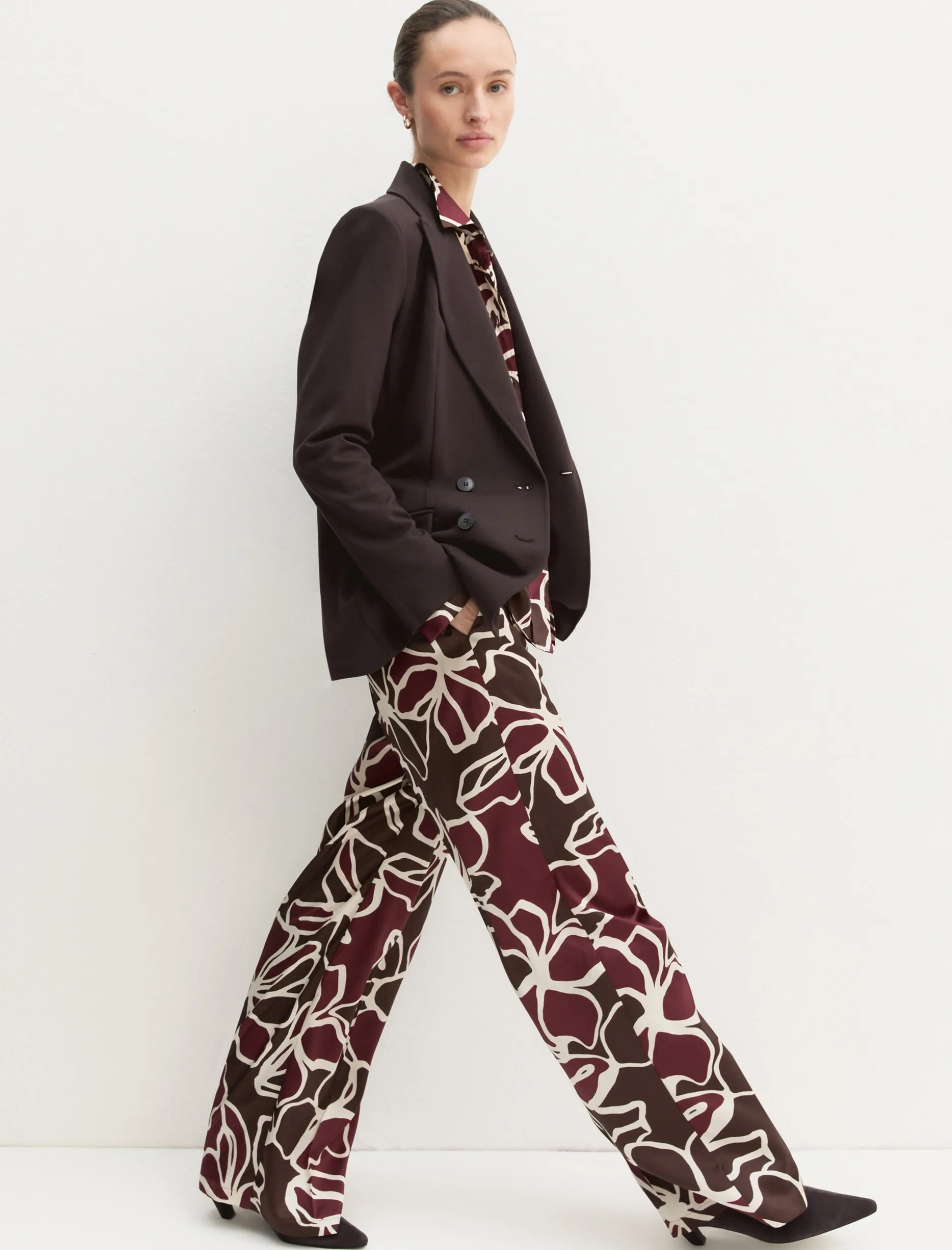 Pantalone dritto in twill stampato - MARRONE