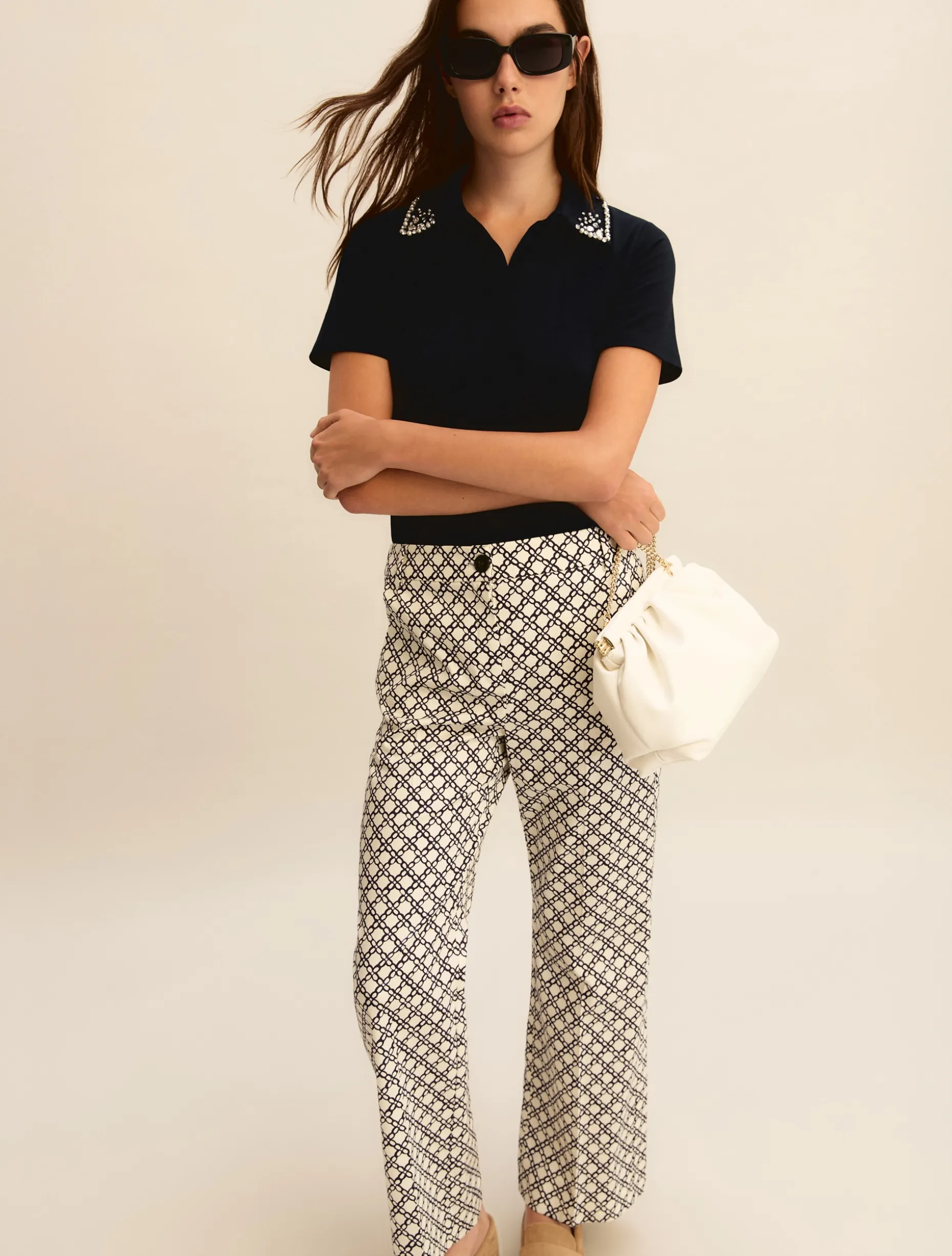 Pantalone flare in cotone stretch - PANNA