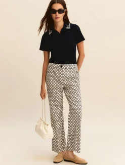 Pantalone flare in cotone stretch - PANNA