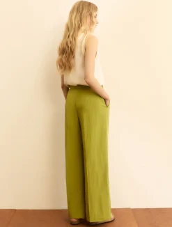 Pantalone fluido in viscosa e lino - VERDE MELA