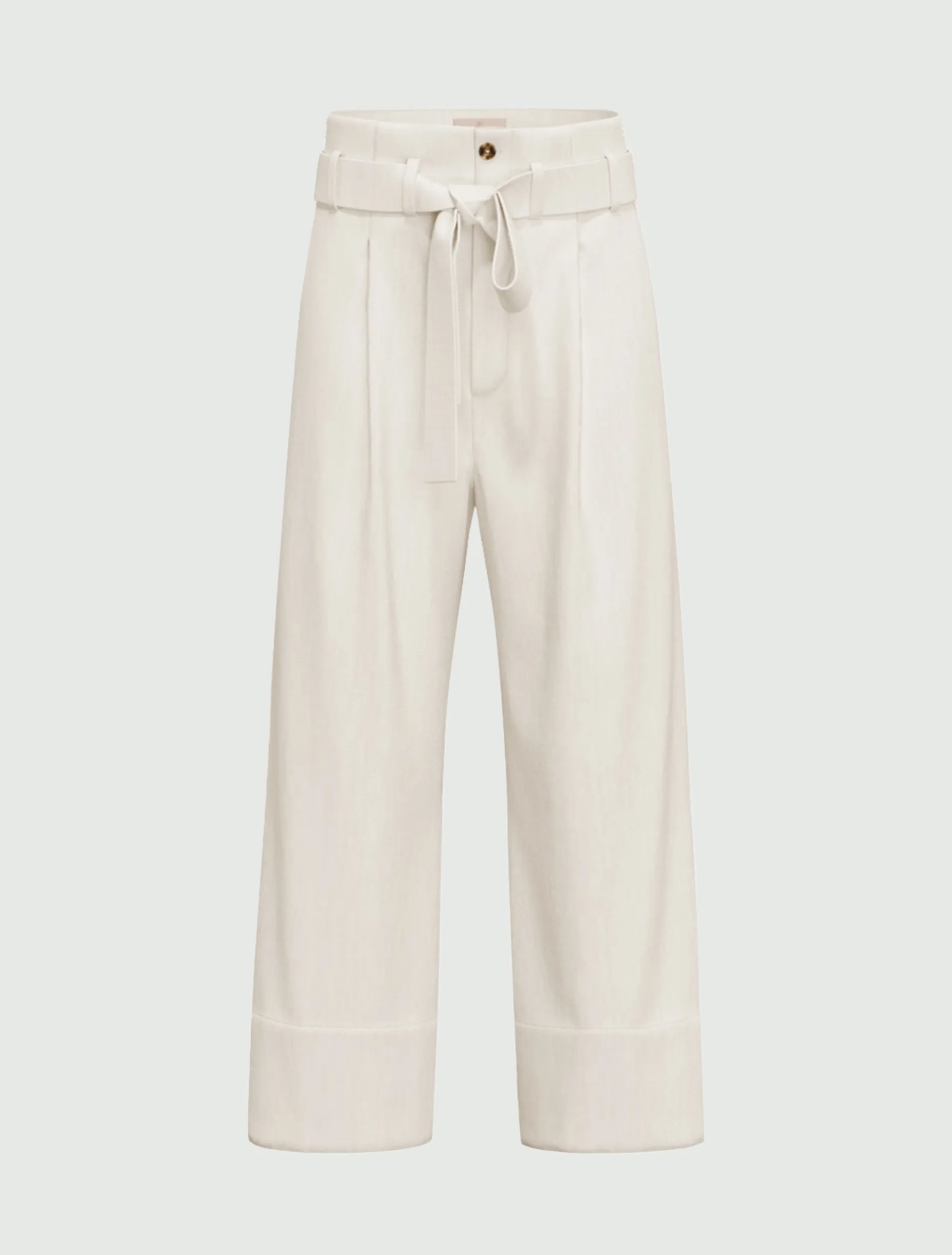 Pantalone in popeline con cintura - BIANCO