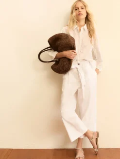 Pantalone in popeline con cintura - BIANCO