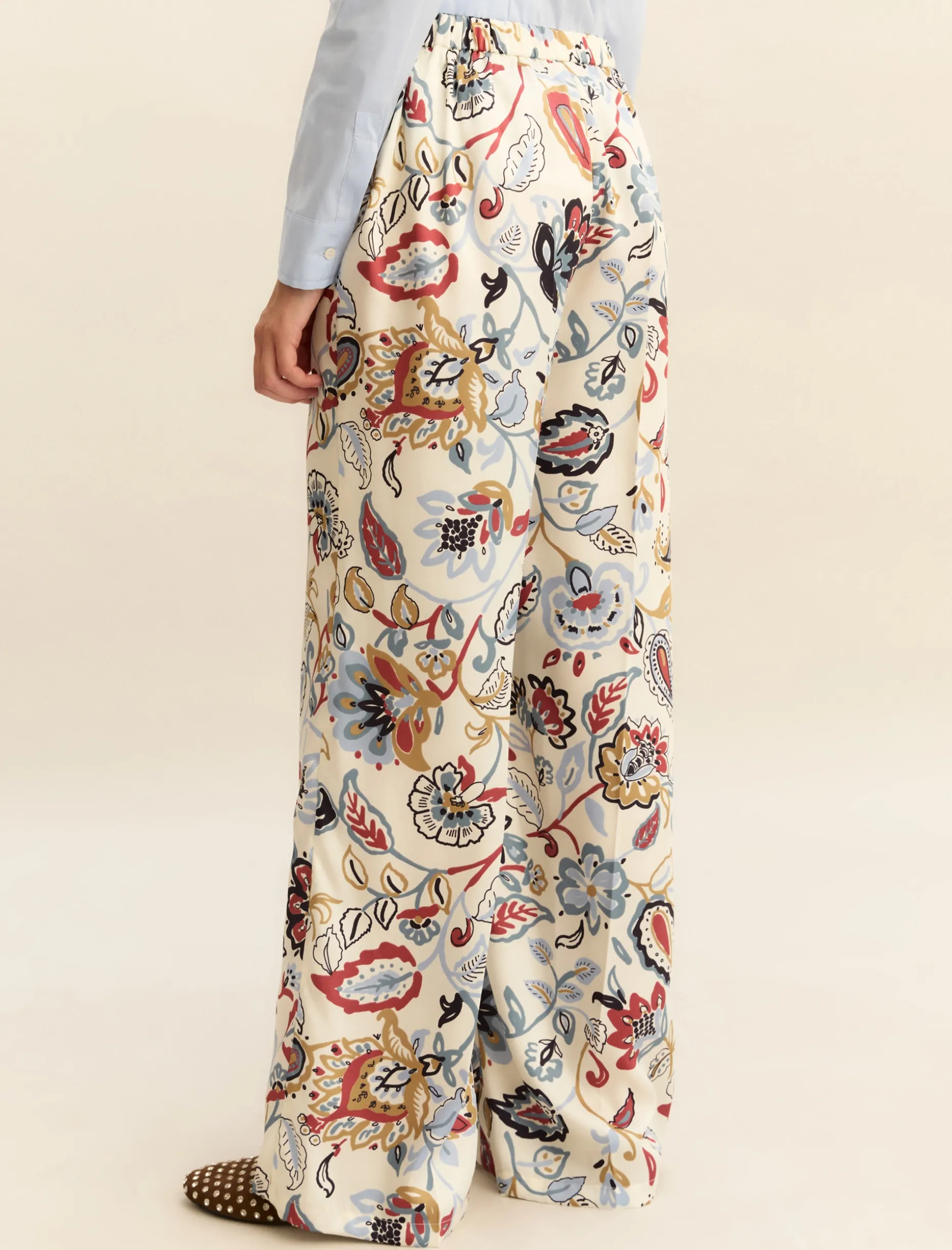 Pantalone in twill stampato - BIANCO LANA