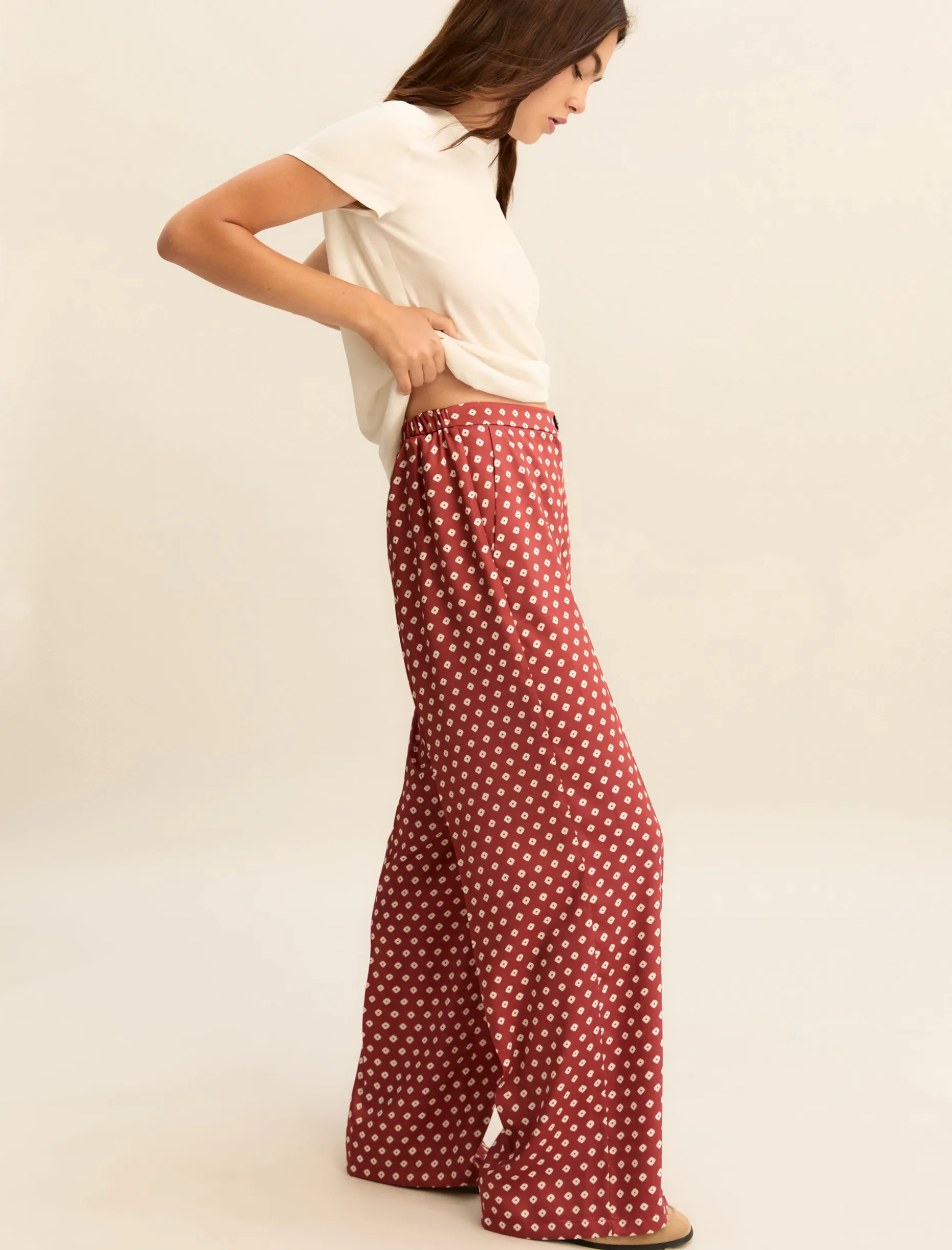 Pantalone in twill stampato - CILIEGIA