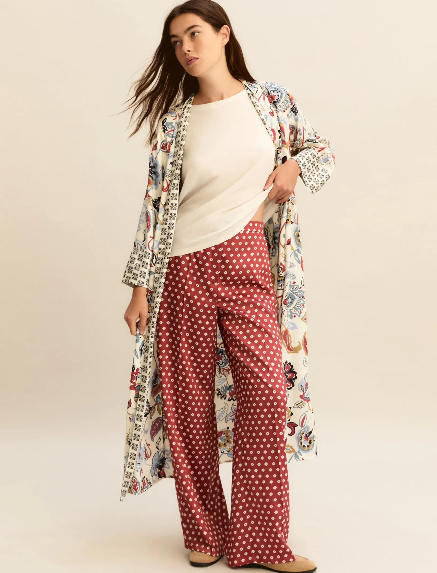 Pantalone in twill stampato - CILIEGIA