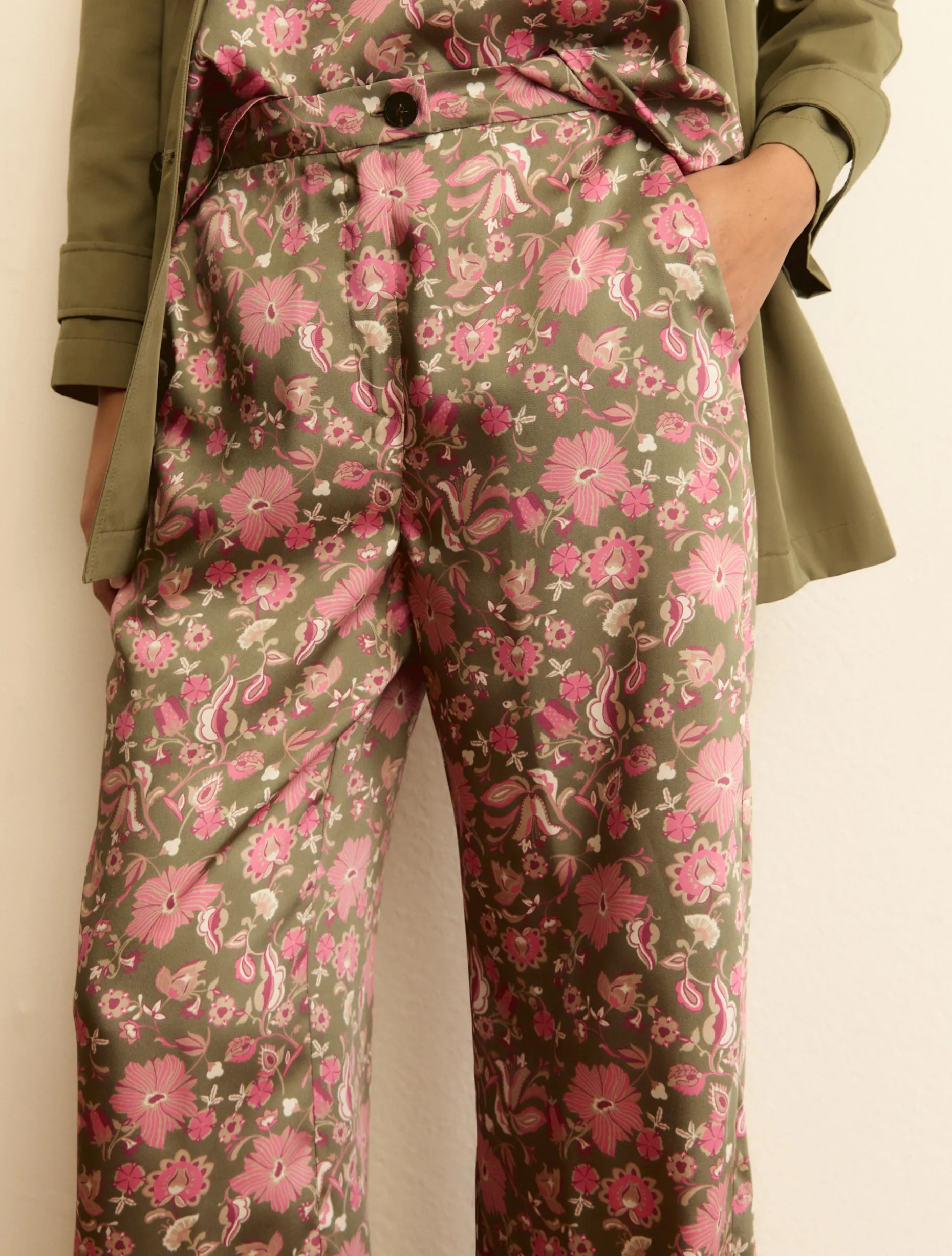Pantalone in twill stampato - VERDE SOTTOBOSCO