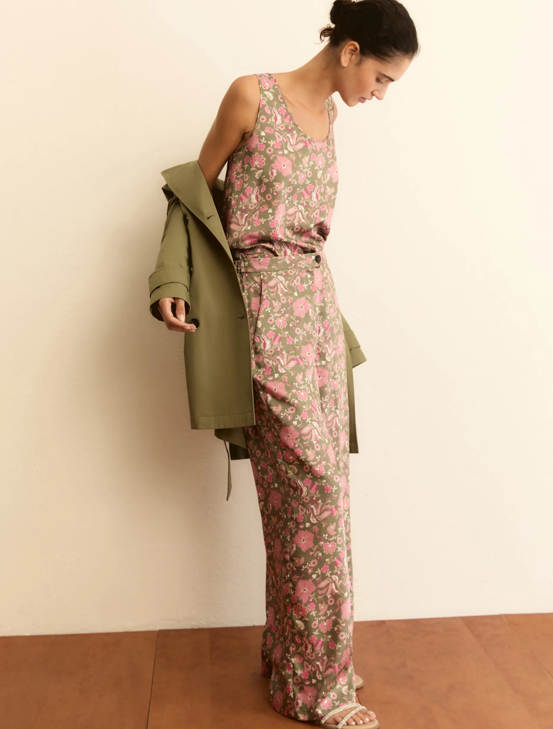 Pantalone in twill stampato - VERDE SOTTOBOSCO