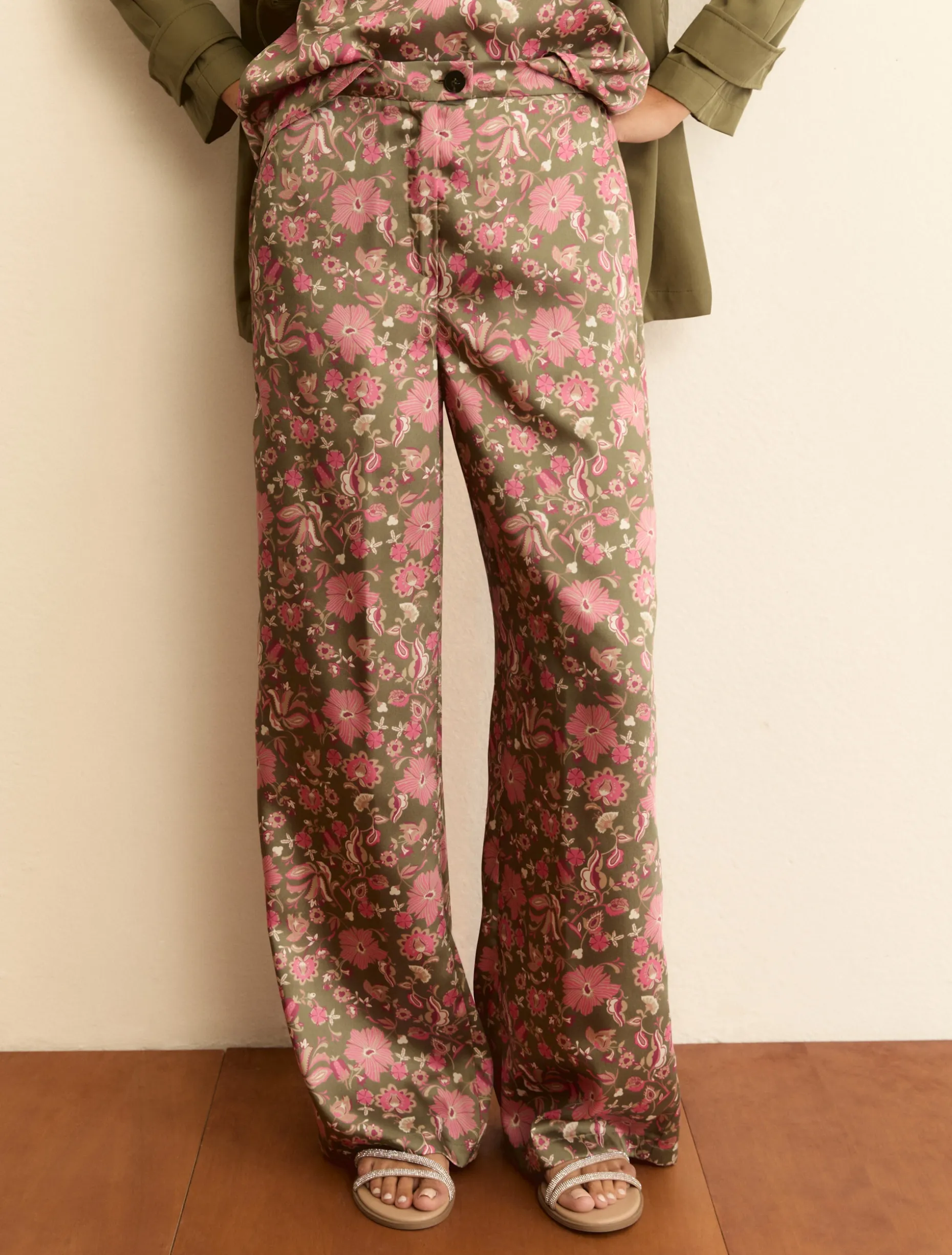 Pantalone in twill stampato - VERDE SOTTOBOSCO