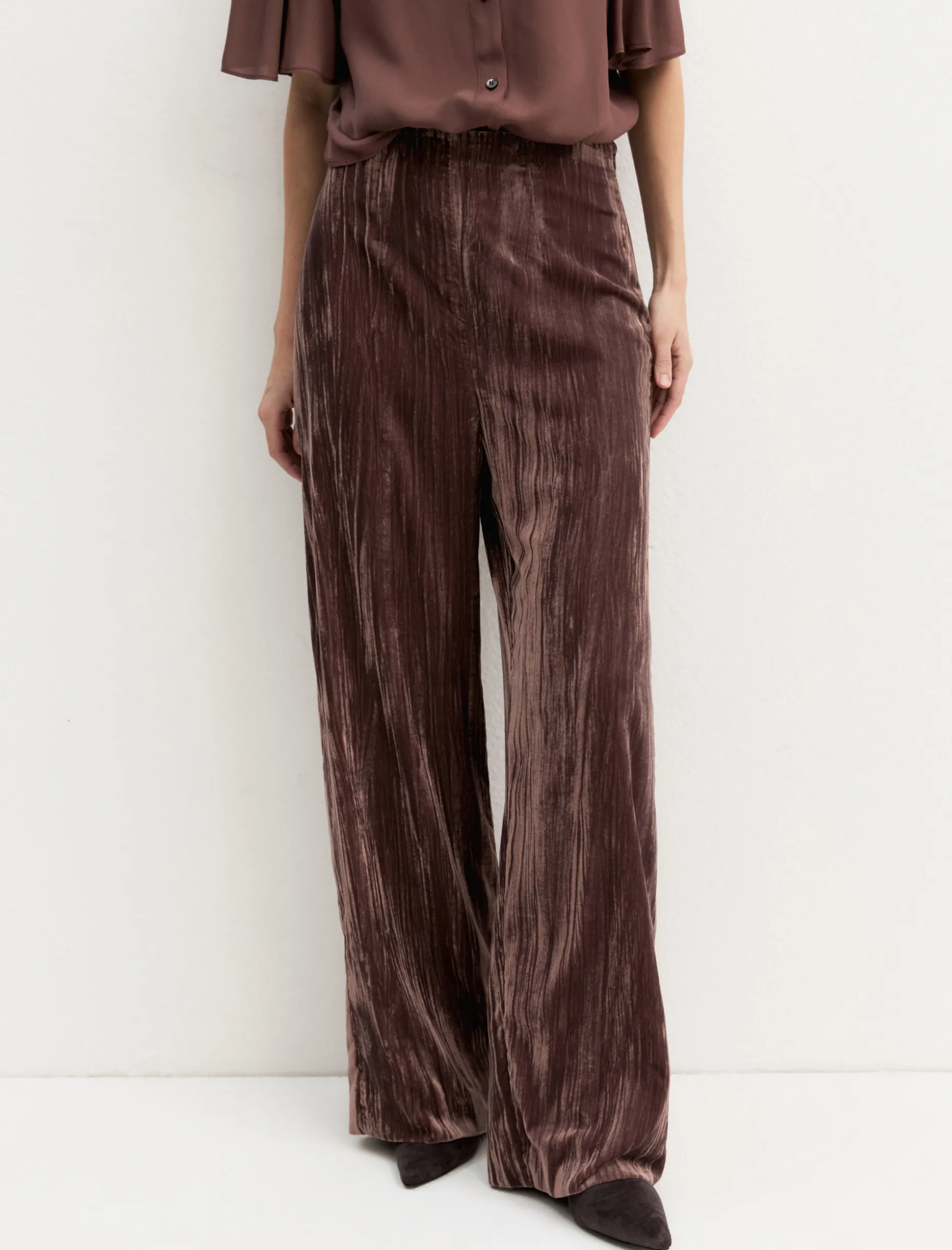 Pantalone in velluto crackle - MARRONE
