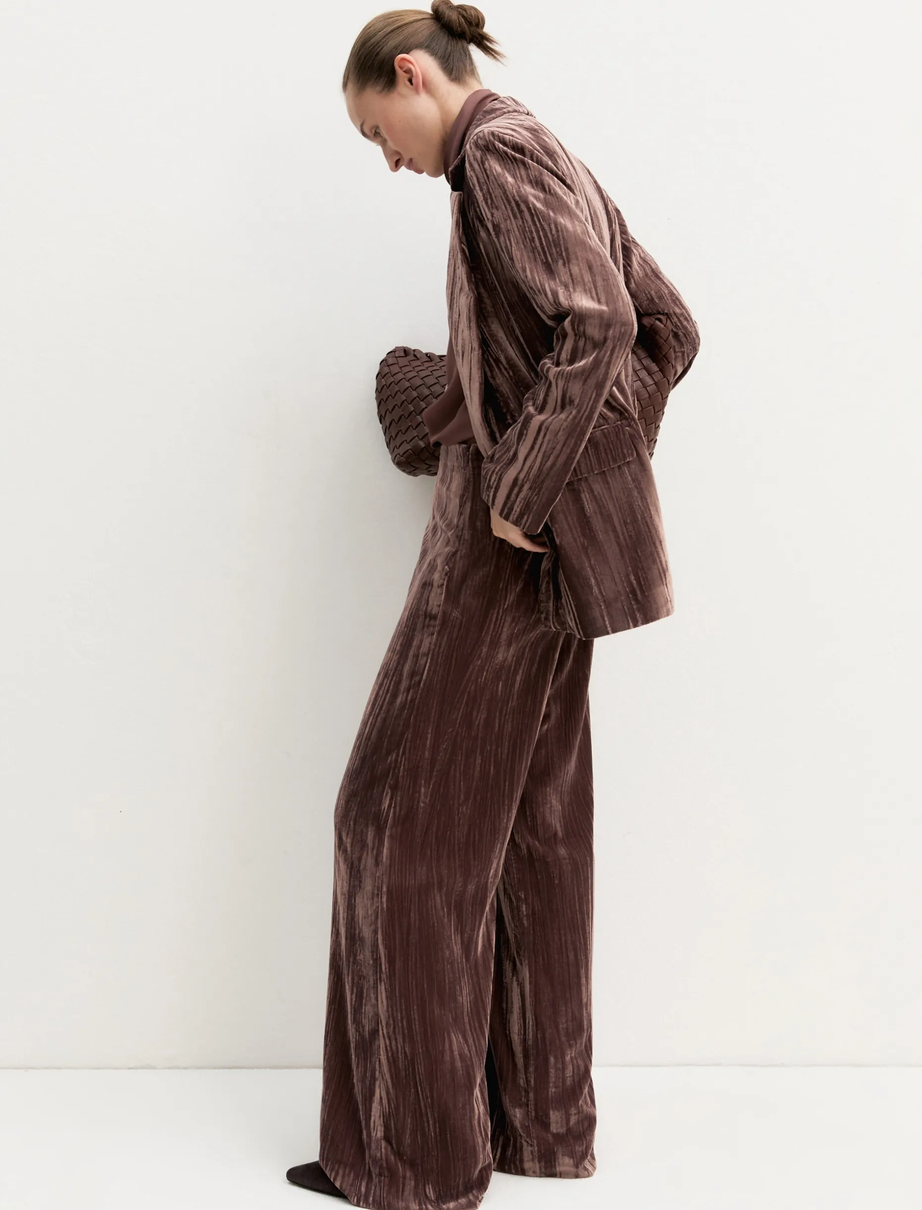 Pantalone in velluto crackle - MARRONE