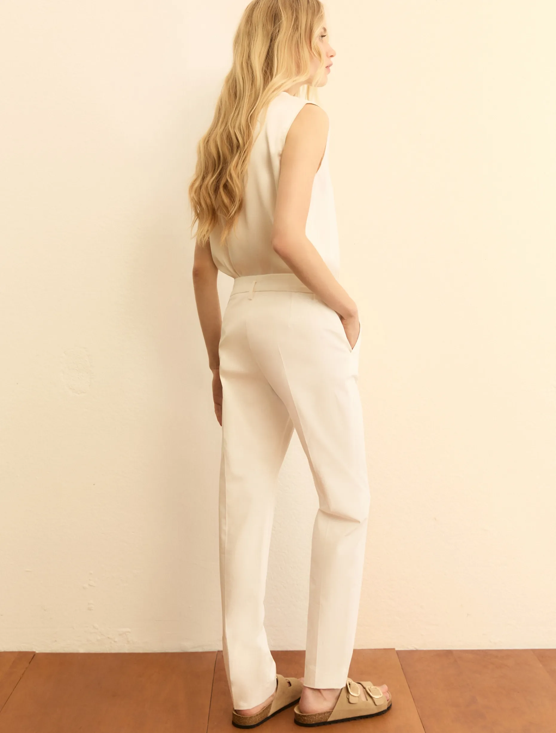 Pantalone slim fit in gabardina - BIANCO