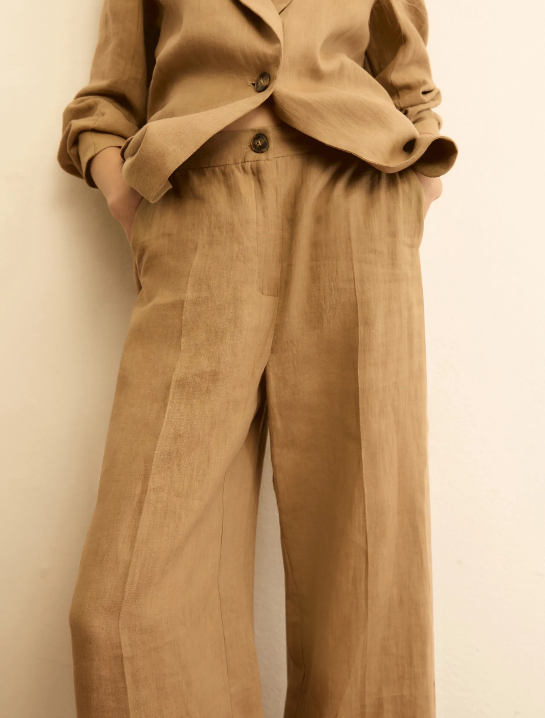 Pantalone dritto in lino - ECRU`
