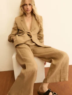 Pantalone dritto in lino - ECRU`