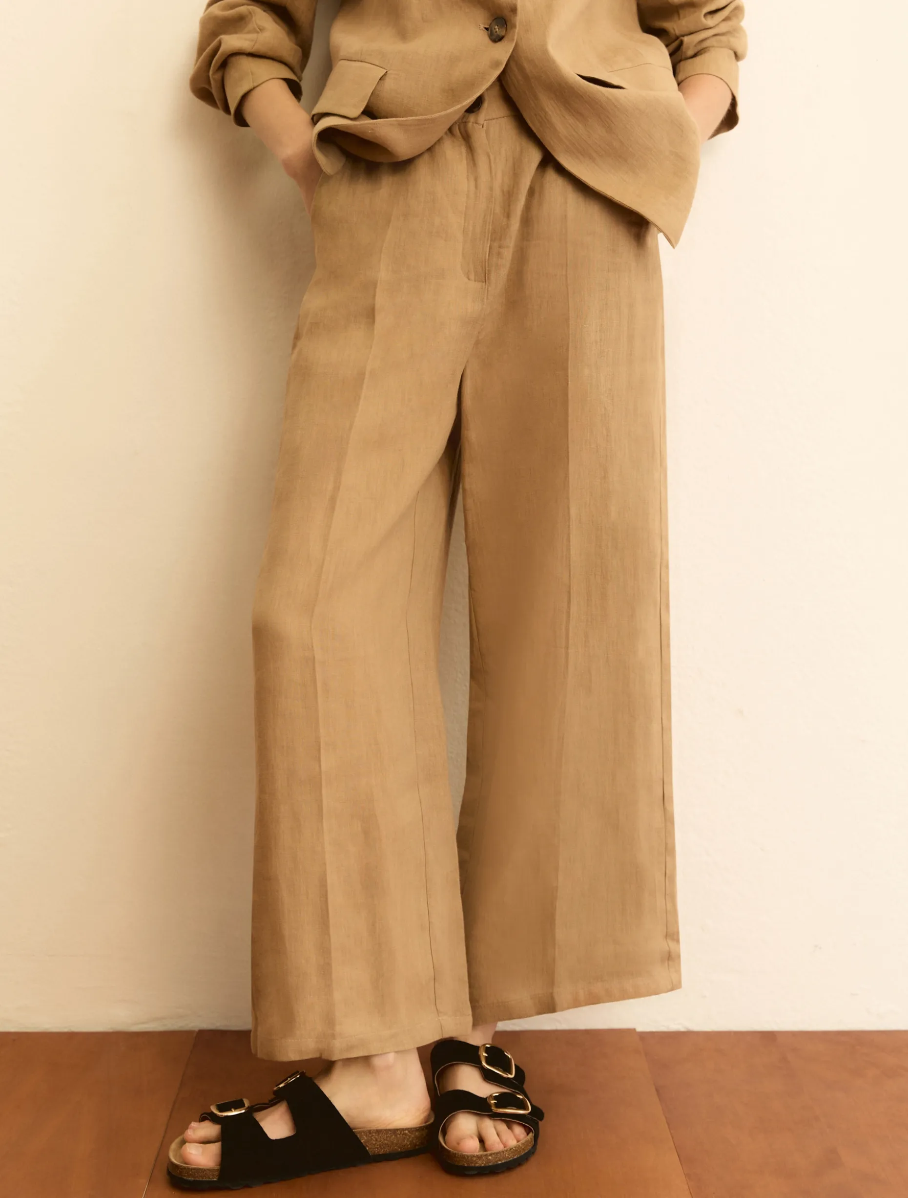 Pantalone dritto in lino - ECRU`
