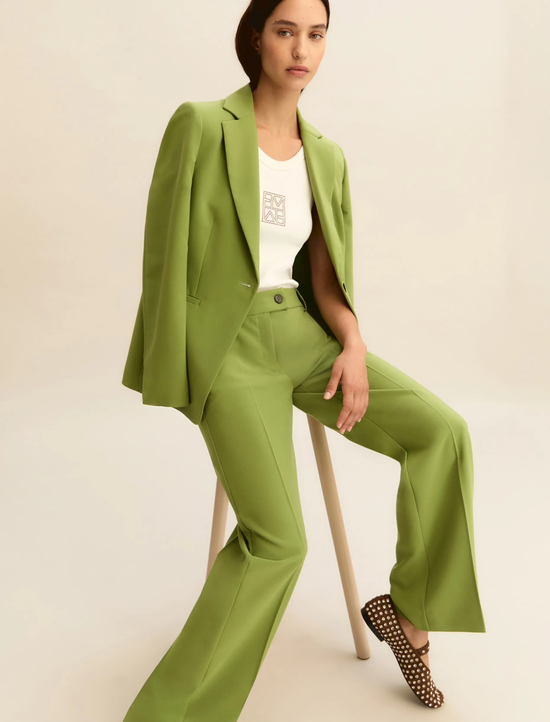 Pantalone dritto in tessuto stretch - VERDE