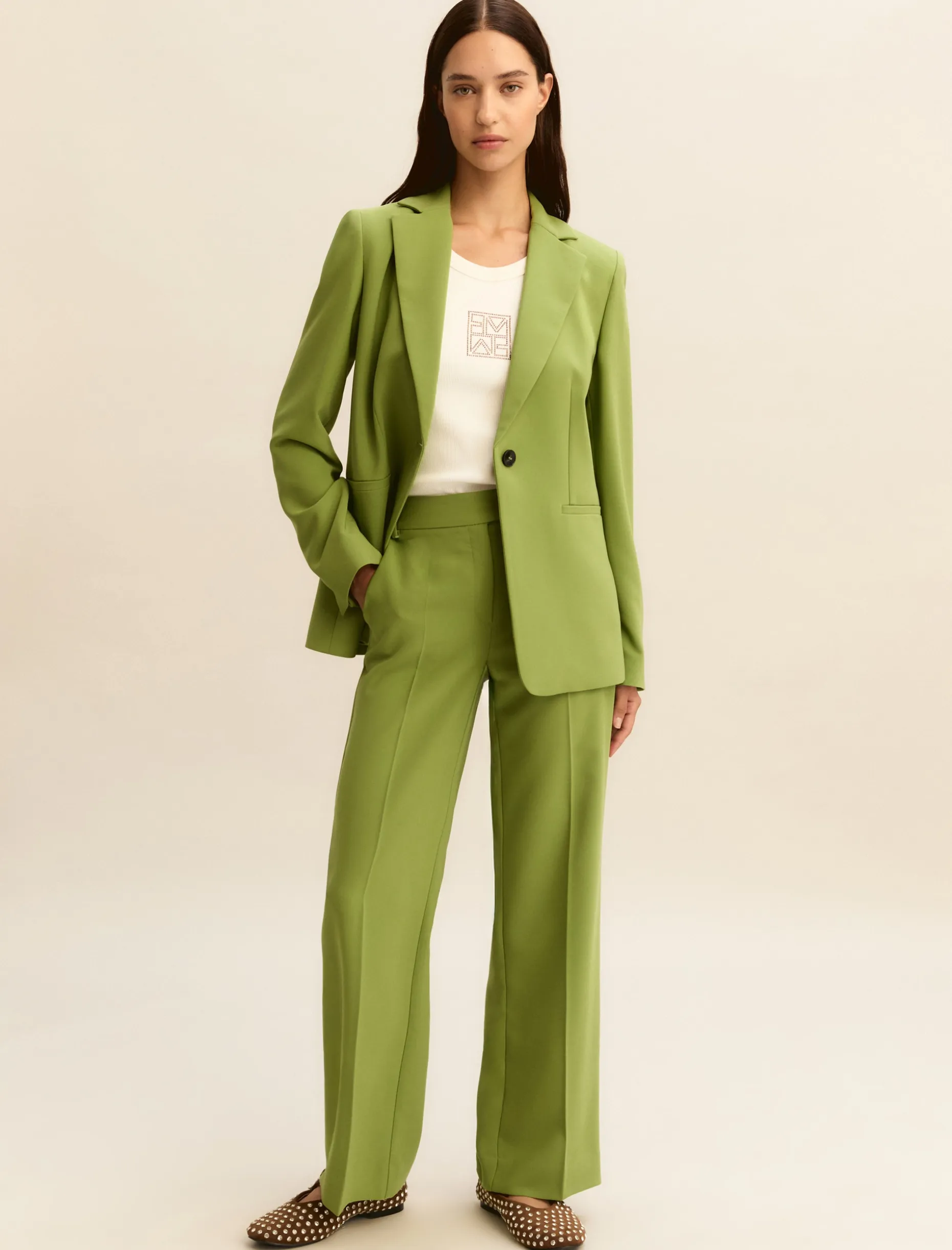 Pantalone dritto in tessuto stretch - VERDE