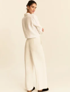 Pantalone fluido in viscosa e lino - BIANCO