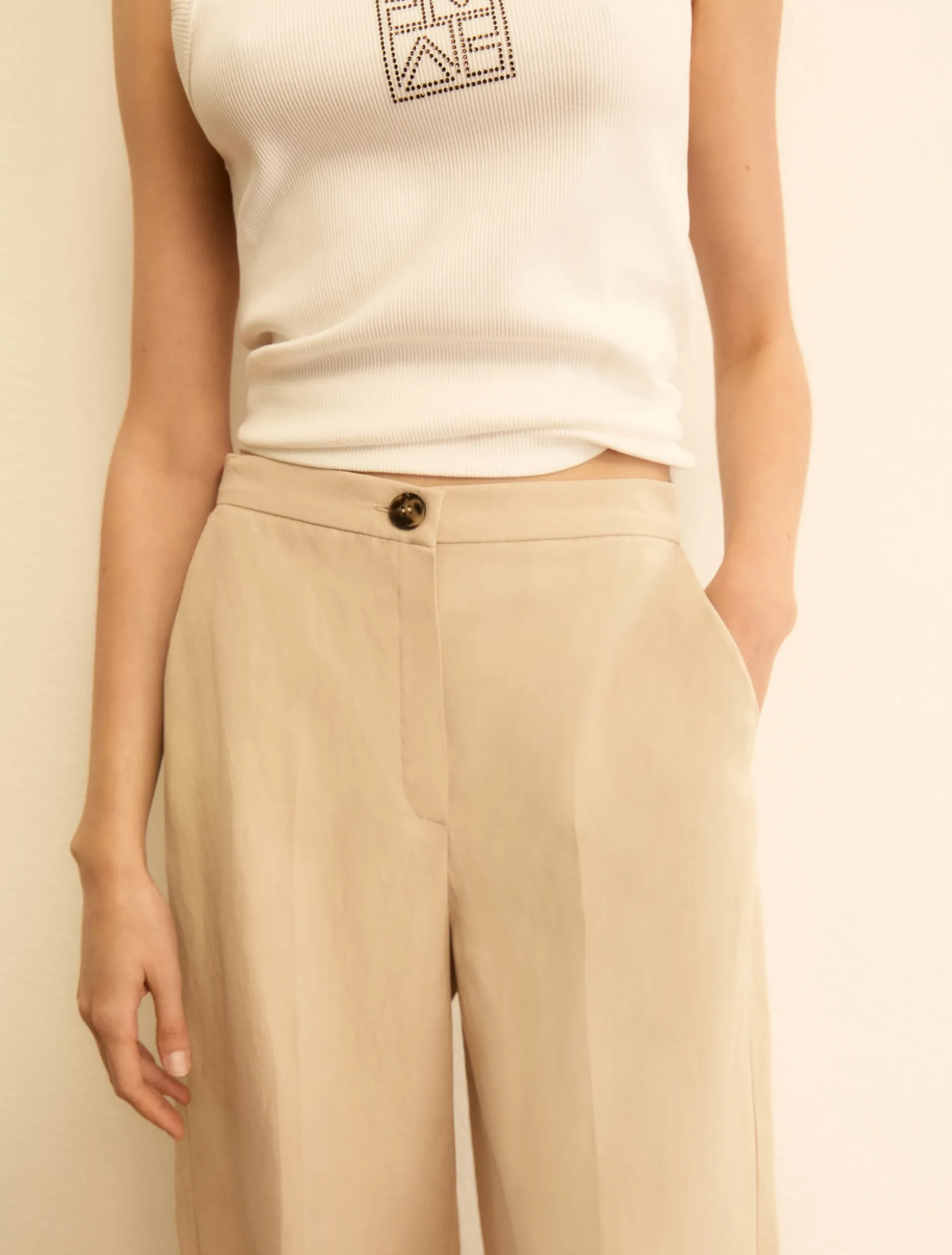 Pantalone fluido in viscosa e lino - BEIGE