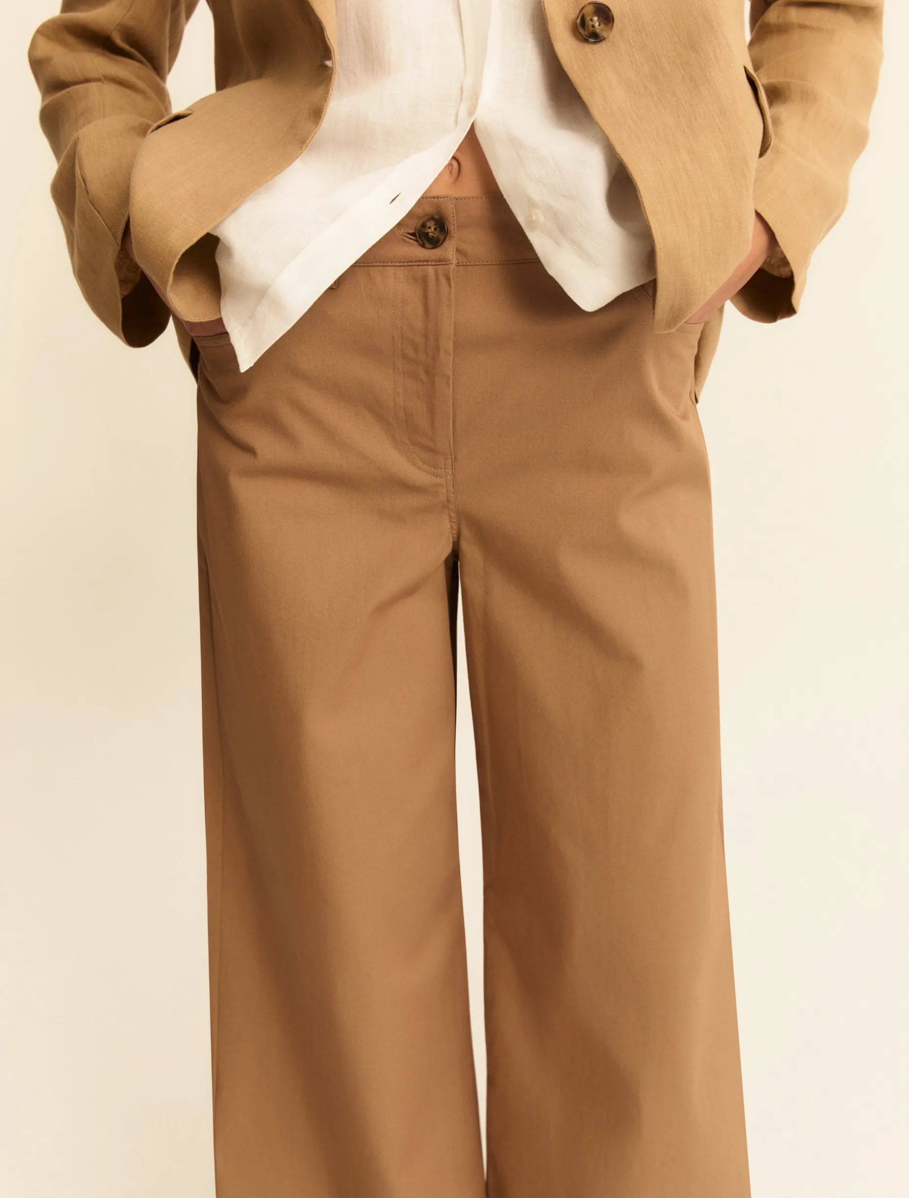Pantalone wide leg in gabardina stretch - CAMMELLO