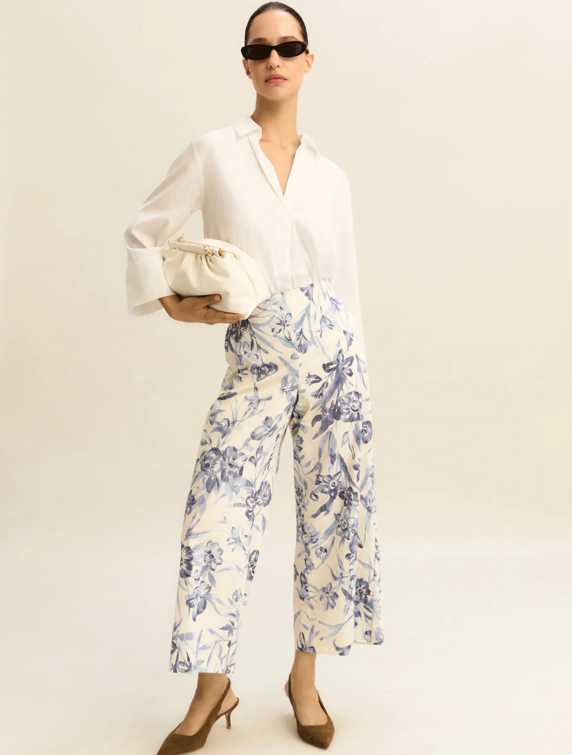 Pantaloni in cotone stretch - AZZURRO